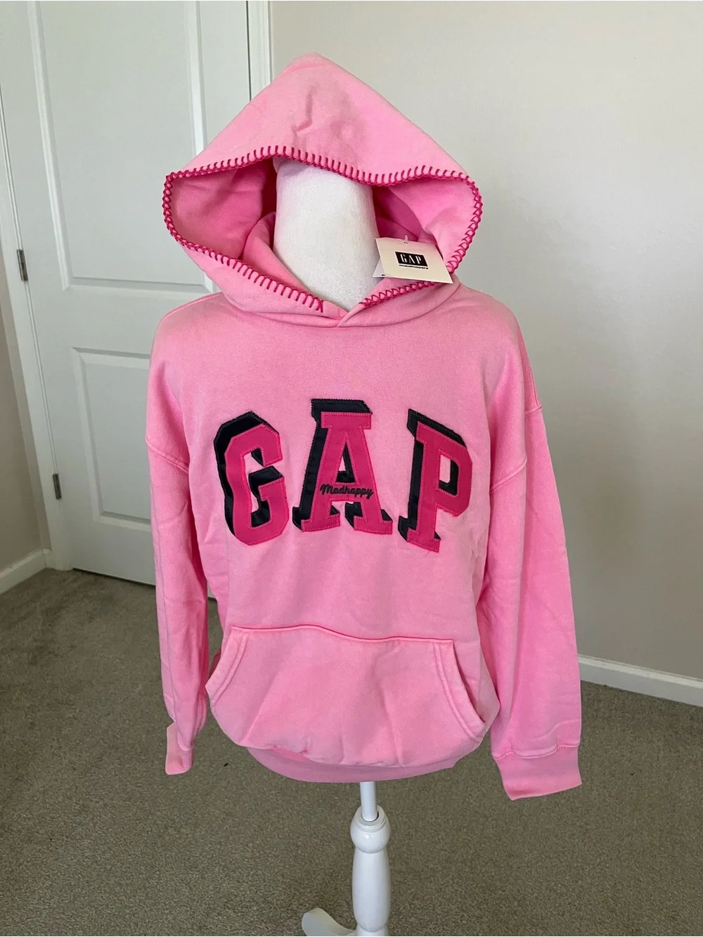 NWT GAP x MadHappy Pink Hooded Pullover Girls Size XL (12)